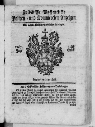 31tes Stück, Ausgabe vom 31. Julii 1767
