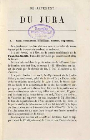 Géographie du Département du Jura : Avec une carte coloriée et 12 gravures. Par Adolphe Joanne