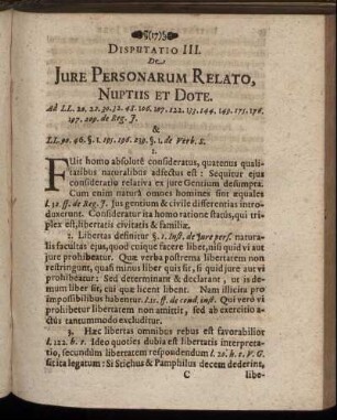 Disputatio III. De Jure Personarum Relato, Nuptiis Et Dote.
