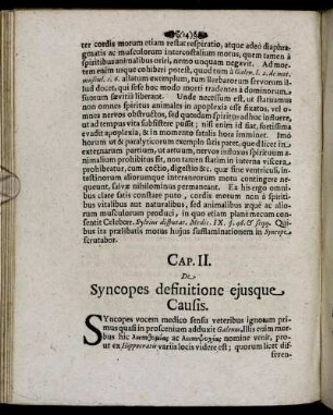 Cap. II. De Syncopes definitione ejusque Causis.