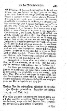 Versuch über die gesetzgebende Klugheit, Verbrechen ohne Strafen zu verhüten.