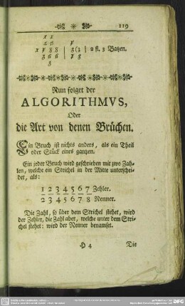 Nun folget der Algorithmus, Oder die Art von denen Brüchen
