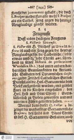 Zeugnusse Deß 10ten heiligen Zeugens S. Victoris Uticensis.