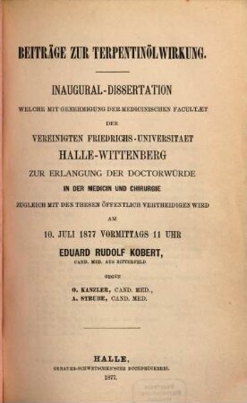 Beiträge zur Terpentinölwirkung : Inaug.-Diss.