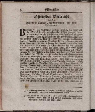 Historischer Vorbericht von den Wendischen Völckern, Mecklenburgern, und deren Abtheilungen.