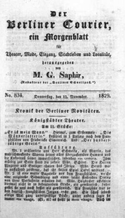 No. 834, Donnerstag, den 12. November 1829