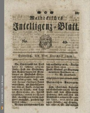 No. 49. Dienstag, den 6ten December 1808