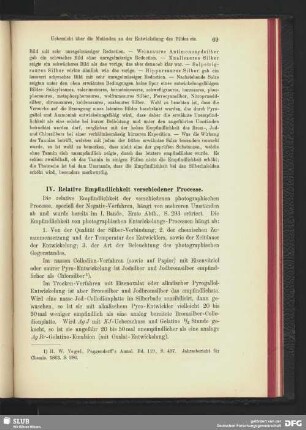 IV. Relative Empfindlichkeit verschiedener Processe