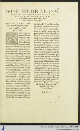 Matthaeus Aurogallus: De Hebraeis urbium, regionum, populorum, fluminum, montium, & aliorum locorum nominibus.