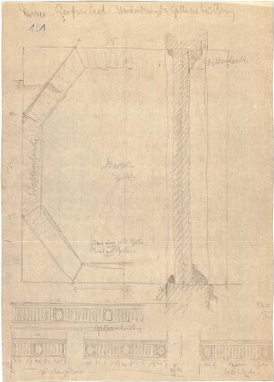 Fischer, Theodor; Worms; Cornelianum - Umänderung der Galeriebrüstung (Ansichten, Detail, Schnitt)