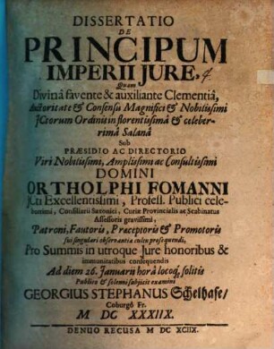 Dissertatio De Principum Imperii Jure