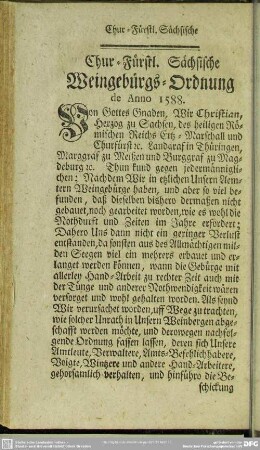 Chur-Fürstl. Sächsische Weingebürgs-Ordnung de Anno 1588