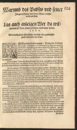 Warumb des Bapsts und seiner Jüngern Bücher von Doct. Mart. Luther verbrand sind.