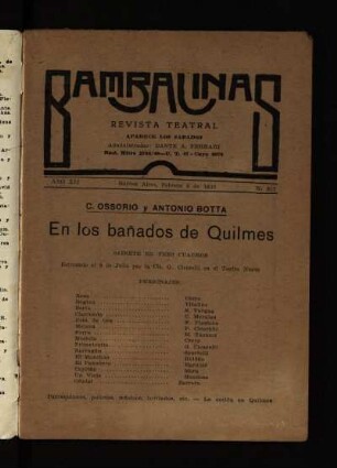 En los banados de Quilmes : sainete en tres cuadros
