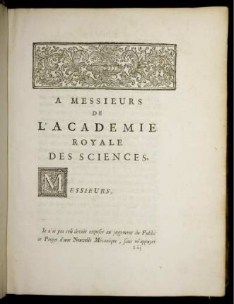 A Messieurs de L'Academie Royale des sciences.
