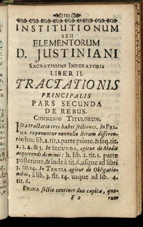 Tractationis Principalis Pars Secunda De Rebus.