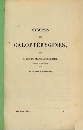 Synopsis des Caloptérygines