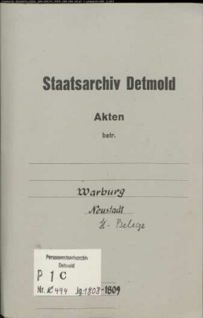 Belegakten zum Heiratsregister der katholischen Gemeinde Warburg-Neustadt, Kreis Warburg (1808-1809)