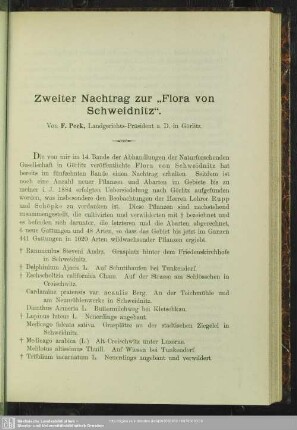 Zweiter Nachtrag zur "Flora von Schweidnitz"