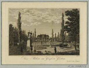 Ansicht vom Palais im Großen Garten , Radierung. um 1840 : Das Palais im Großen Garten / Schmidt sc. - Dresden : Otto u. Lehmann, [ca. 1840]. - 1 Kunstblatt : Radierung ; 10,5 x 7,0 cm