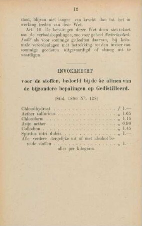 Invoerrecht voor de stoffen, bedoeld bij de 5e alinae van de bijzondere bepalingen op gedistilleerd