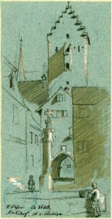 Markdorf Untertorturm mit Vortor vom Brunnenplatz aus gesehen