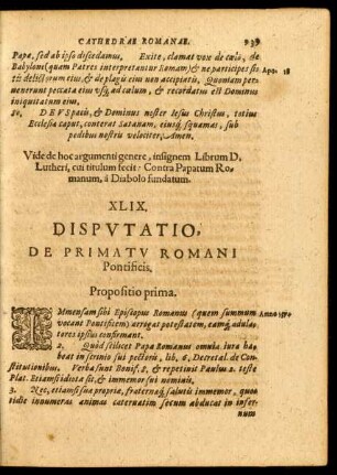 XLIX. Disputatio, De Primatu Romani Pontificis.