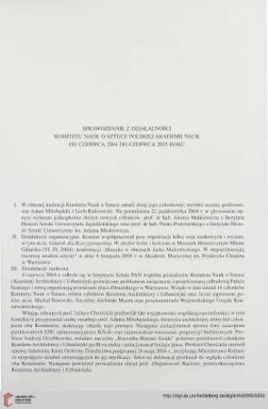 Sprawozdanie z działalności Komitetu Nauk o Sztuce Polskiej Akademii Nauk od czerwca 2004 do czerwca 2005 roku