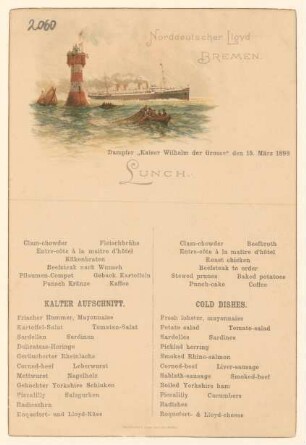 Menükarte : Lunch, Dampfer "Kaiser Wilhelm der Grosse"