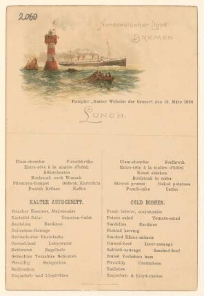 Menükarte : Lunch, Dampfer "Kaiser Wilhelm der Grosse"