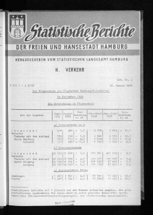 Der Flugverkehr des Flughafens Hamburg-Fuhlsbüttel im September 1959 : Lfd. Nr. 5