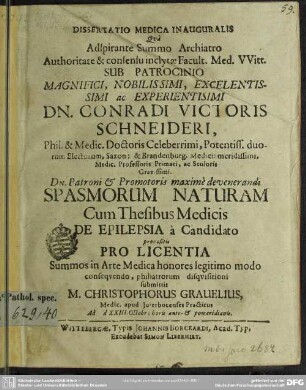 Dissertatio medica inauguralis ... Spasmorum Naturam : Cum Thesibus Medicis de Epilepsia