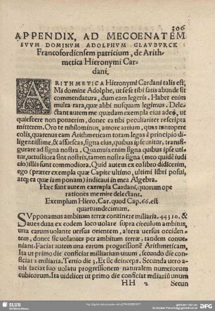 APPENDIX, AD MECOENATEM SVVM DOMINVM ADOLPHVM GLAVBRVCK