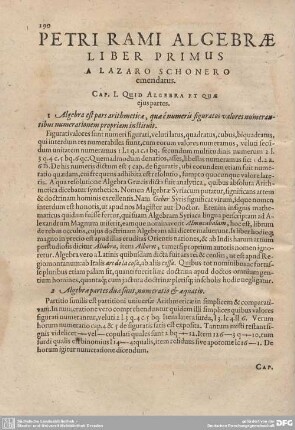 Petri Rami Algebrae Liber Primus A Lazaro Schoneri emendatus.