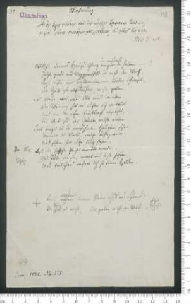 "Mahnung" [mit Korrekturen der Verse 2 und 3 der ersten Strophe des Sonetts. Mit den Iliasversen als Motto. ]