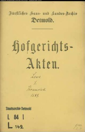 Lewe, Jürgen zu Greste gegen Krumsiek zu Oerlinghausen - Schuldforderung