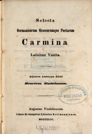 Selecta germanicorum graecorumque poetarum carmina latinitate vestita