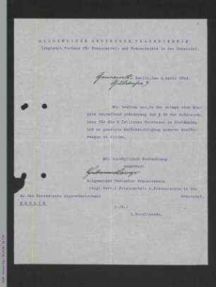 Anschreiben und Petition zur Abänderung des § 59 der Städteordnung für die 6 östlichen Provinzen