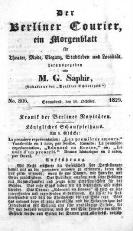 No. 806, Sonnabend, den 10. October 1829