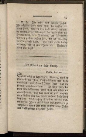 Lord Rivers an Lady Orrery. - Lady Lesley an Miß Adeline Rutland.