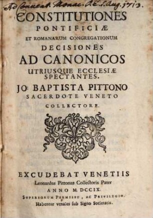 Constitutiones pontificiae ad Parochos ... spectantes