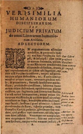 Verisimilia humaniorum Disciplinarum : Unacum Notis