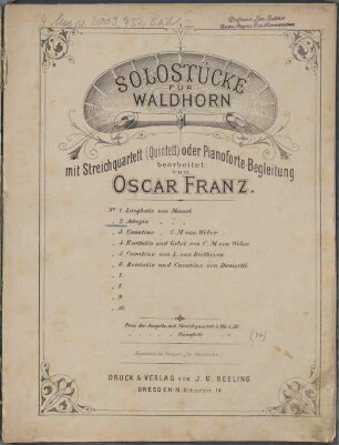 Solostücke für Waldhorn : mit Streichquartett (Quintett) oder Pianoforte-Begleitung. 2, Adagio aus dem Concert für Clarinette, Op. 107