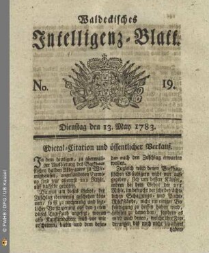 No. 19, Dienstag den 13. May 1783