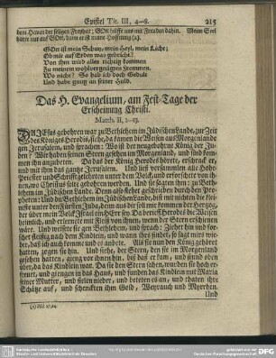 Das H. Evangelium, am Fest-Tage der Erscheinung Christi. Matth. II, 1-13