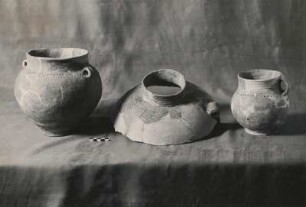 Schnurkeramik. Amphora und Becher (Grabbeigaben, Niederkaina, Oberlausitz)