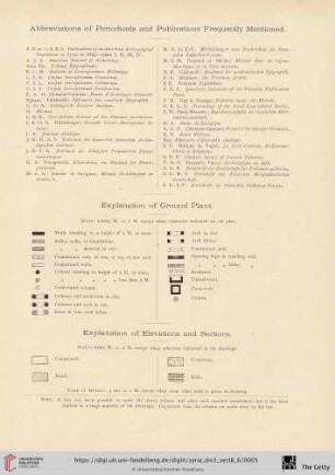 Abbreviations of Periodicals and Publications [...] / Explanation of Ground Plans, Elevations and Sections