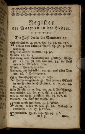Register der Materien in den Liedern.