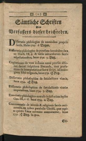 Sämtliche Schriften des Verfassers dieser Leichreden