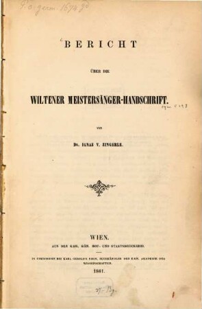 Bericht über die Wiltener Meistersängerhandschrift